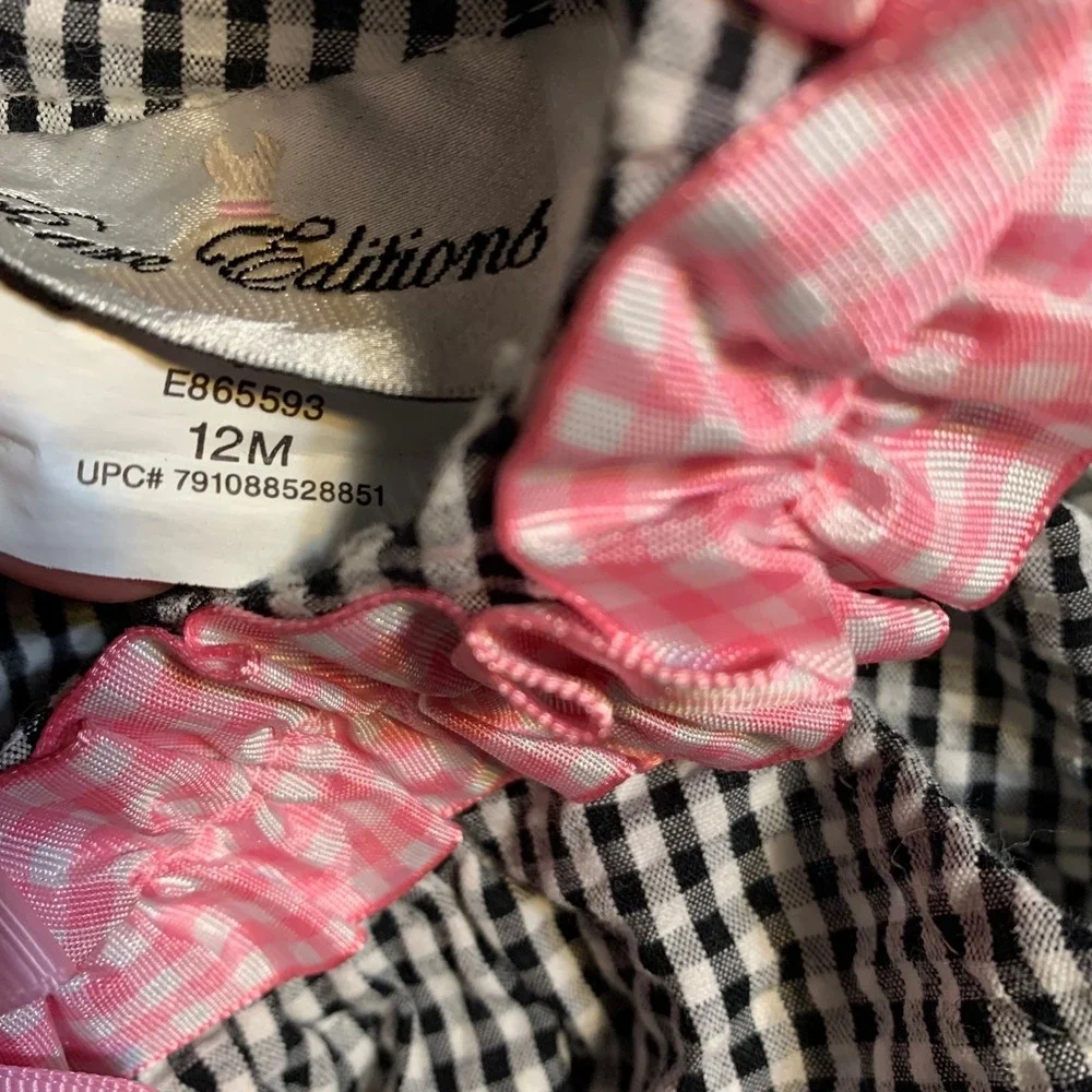 Vintage‎ Rare Editions Girls Black White Gingham Cupcake Applique Outfit Set 12M - Picture 6 of 13